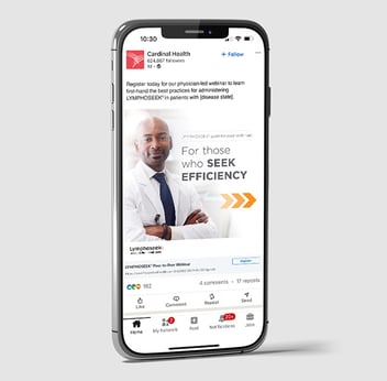 A phone with imagery depicting a medical professional promoting Lymphoseek